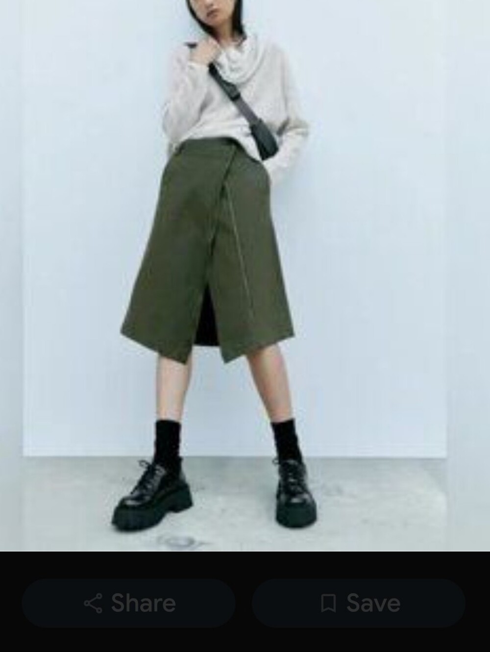 ZARA Asymmetrical Army Khaki Green Cotton Midi Skirt Size Medium